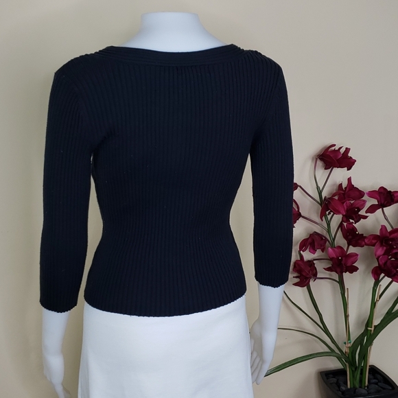 Blue Ribbed Keyhole Sweater - Picture 5 of 7